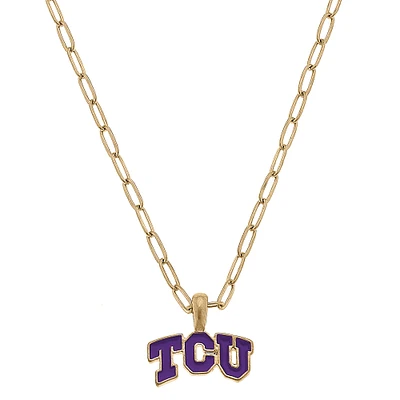 Women' CANVAS Style TCU Horned Frogs Enamel Pendant Necklace