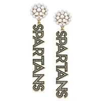 Women' CANVAS Style Michigan State Spartans Pearl Cluster Dotted Enamel Drop Earrings