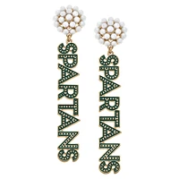 Women' CANVAS Style Michigan State Spartans Pearl Cluster Dotted Enamel Drop Earrings