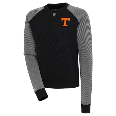 Women's Antigua  Black/White Tennessee Volunteers Flier Bunker Tri-Blend Pullover Sweatshirt