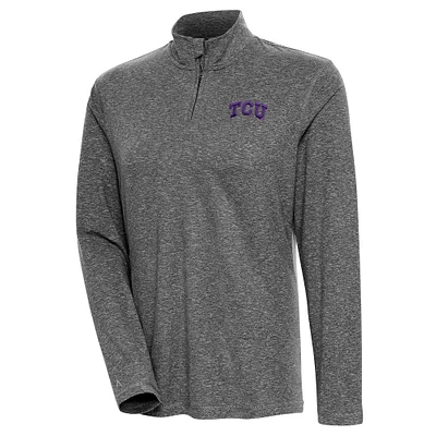 Women's Antigua  Heather Black TCU Horned Frogs Confront Quarter-Zip Pullover Top