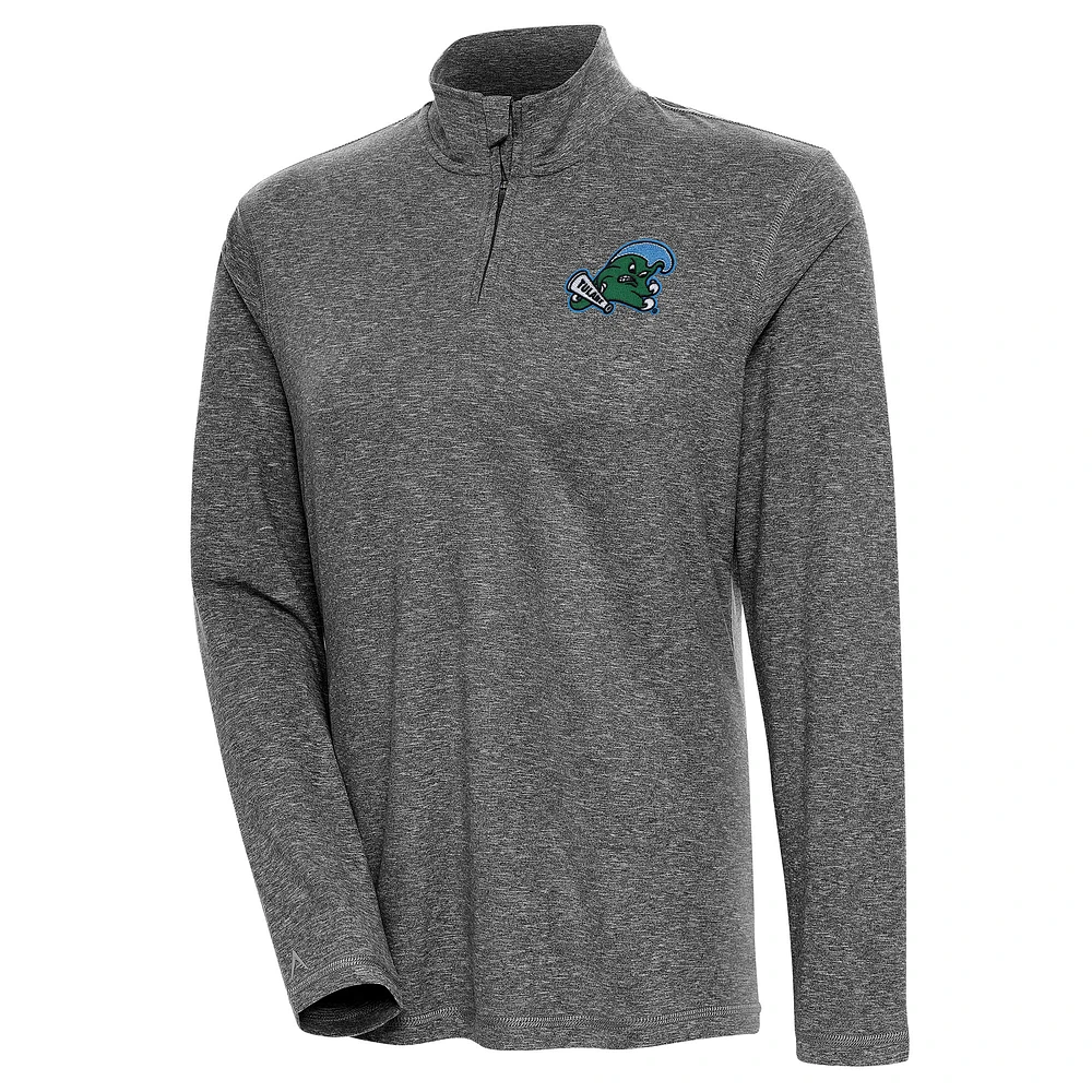 Women's Antigua Heather Black Tulane Green Wave Confront Quarter-Zip Pullover Top