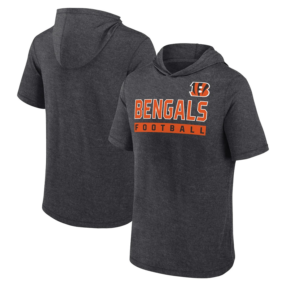 Men's Fanatics Heather Charcoal Cincinnati Bengals Push Short Sleeve Pullover Hoodie