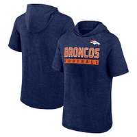 Men's Fanatics Heather Navy Denver Broncos Push Short Sleeve Pullover Hoodie