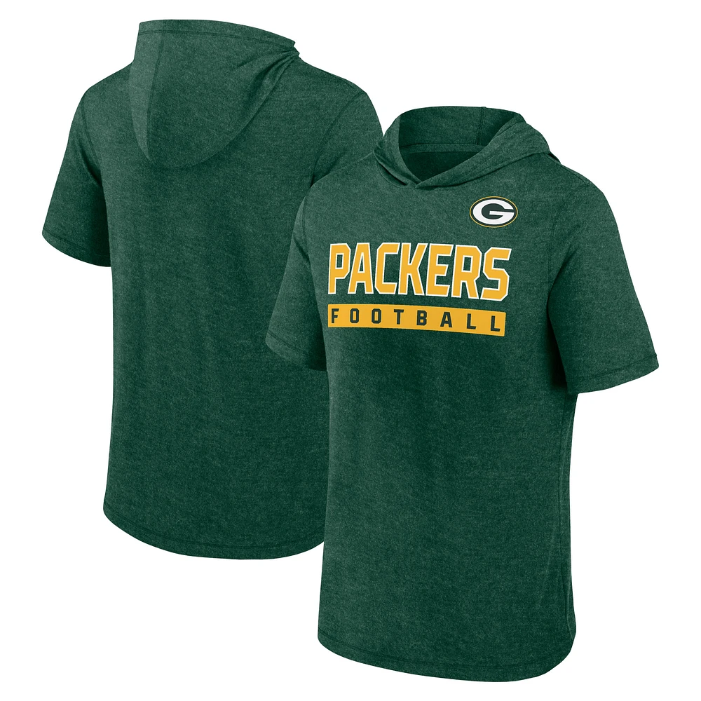 Men's Fanatics Heather Green Green Bay Packers Push Short Sleeve Pullover Hoodie