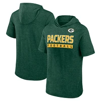 Men's Fanatics Heather Green Green Bay Packers Push Short Sleeve Pullover Hoodie