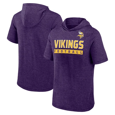 Men's Fanatics Heather Purple Minnesota Vikings Push Short Sleeve Pullover Hoodie