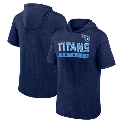 Men's Fanatics Heather Navy Tennessee Titans Push Short Sleeve Pullover Hoodie