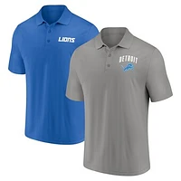 Men's Fanatics Blue/Silver Detroit Lions 2-Pack Push Back Polo Combo