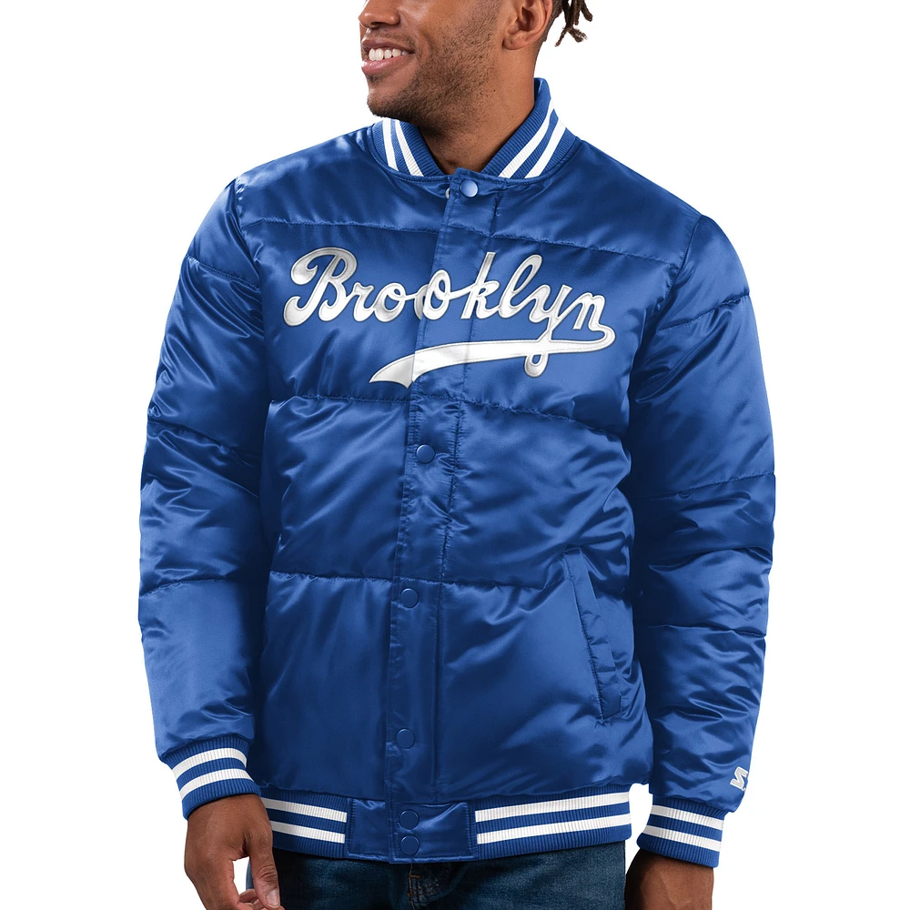 Men's Starter Royal Brooklyn Dodgers Cooperstown Collection Bronx Satin Full-Snap Varsity Bomber Jacket