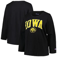 Women's Profile Black Iowa Hawkeyes Plus Arch Over Logo Scoop Neck Long Sleeve T-Shirt