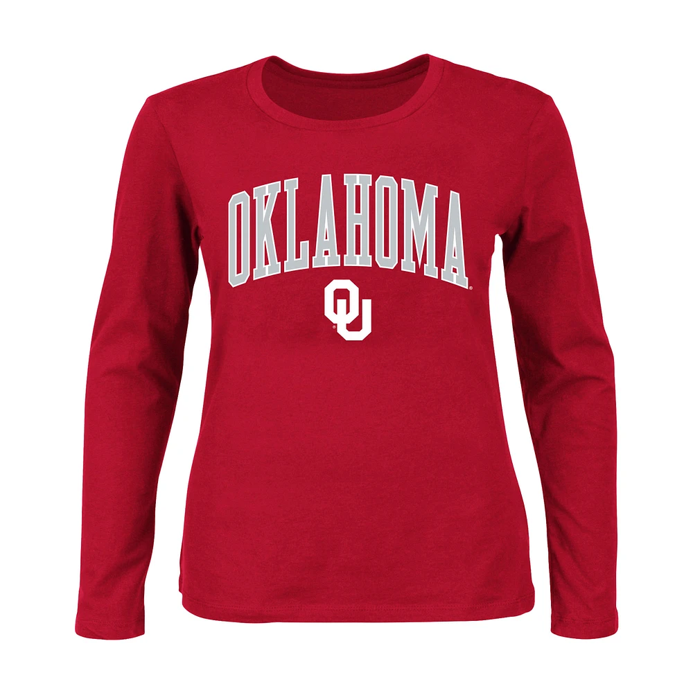 Women's Profile Crimson Oklahoma Sooners Plus Arch Over Logo Scoop Neck Long Sleeve T-Shirt