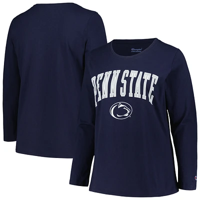 Women's Profile Navy Penn State Nittany Lions Plus Arch Over Logo Scoop Neck Long Sleeve T-Shirt