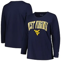 Women's Profile Navy West Virginia Mountaineers Plus Arch Over Logo Scoop Neck Long Sleeve T-Shirt