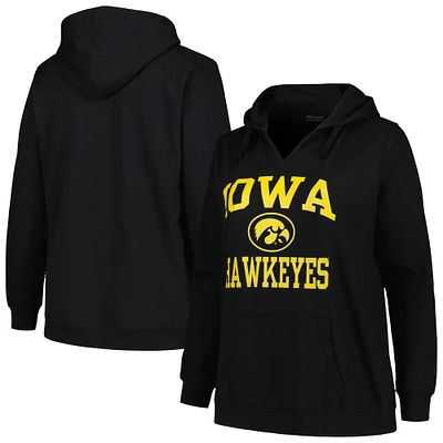 Women's Champion Black Iowa Hawkeyes Plus Heart & Soul Notch Neck Pullover