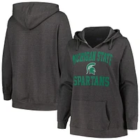 Women's Champion Heather Charcoal Michigan State Spartans Plus Heart & Soul Notch Neck Pullover