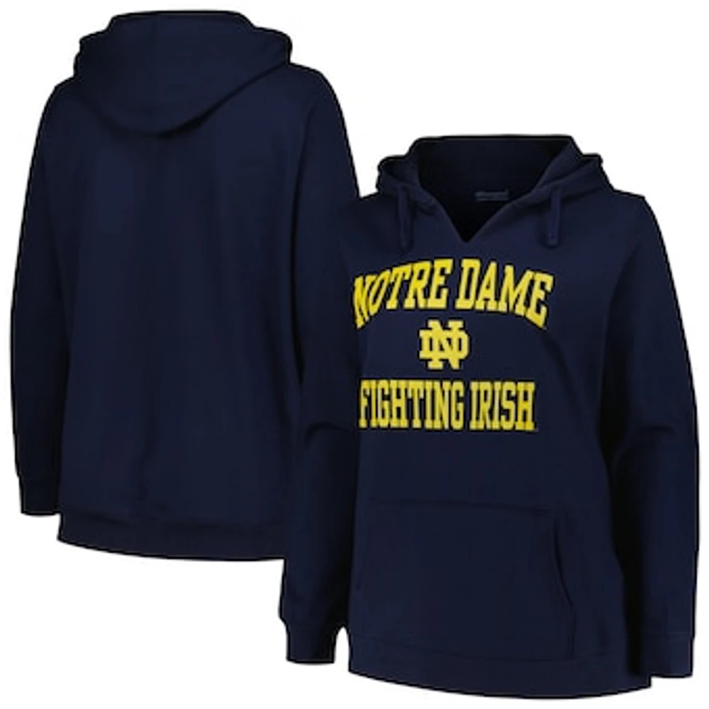 Women's Champion Navy Notre Dame Fighting Irish Plus Heart & Soul Notch Neck Pullover