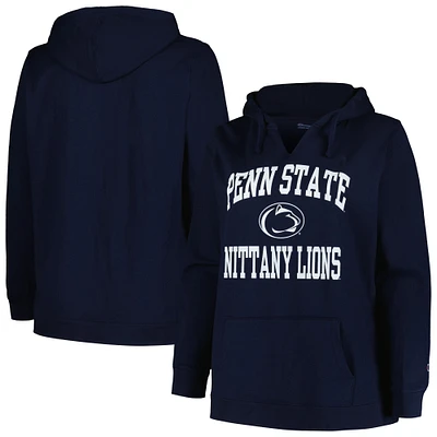 Women's Champion Navy Penn State Nittany Lions Plus Heart & Soul Notch Neck Pullover