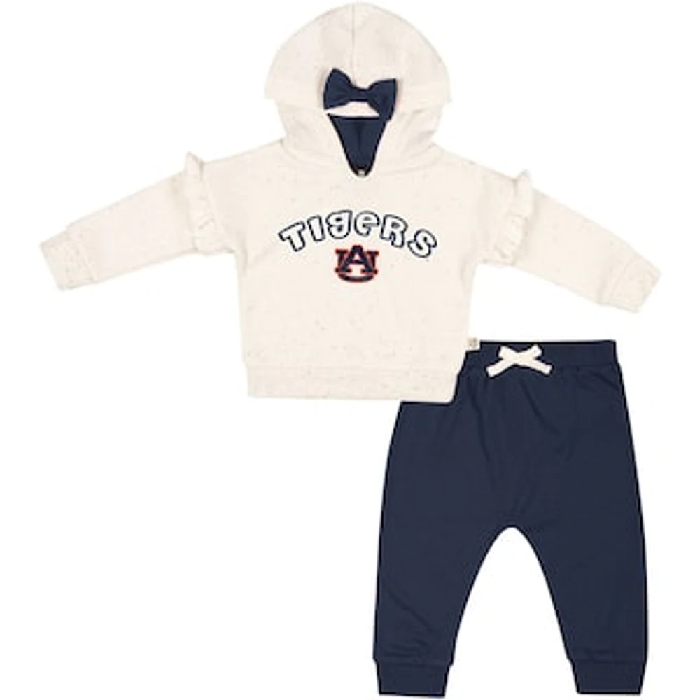 Girls Newborn & Infant Colosseum Natural/Navy Auburn Tigers Pullover Hoodie Fleece Pants Set