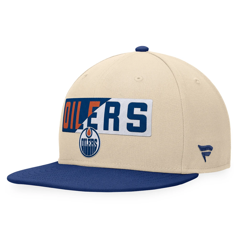 Men's Fanatics Cream/Royal Edmonton Oilers Goalaso Snapback Hat