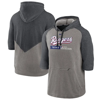 Men's Nike  Heather Gray Texas Rangers 2023 Postseason Authentic Collection Flux Three-Quarter Sleeve Pullover Hoodie