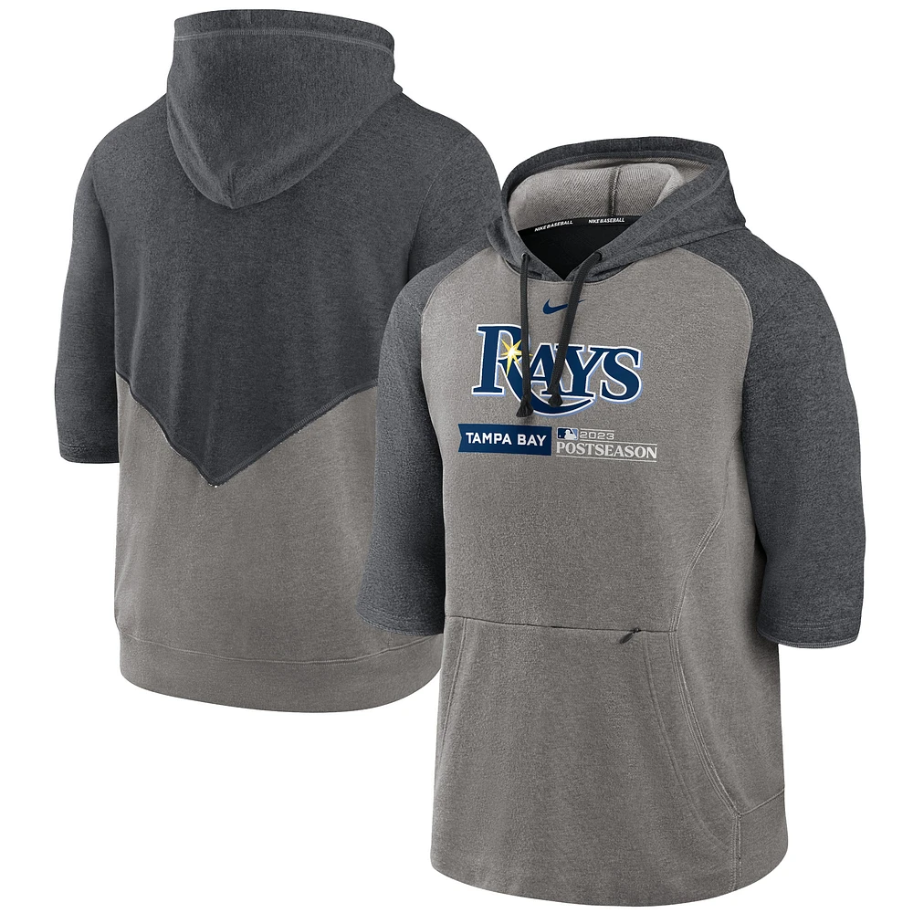 Men's Nike Heather Gray Tampa Bay Rays 2023 Postseason Authentic Collection Flux Three-Quarter Sleeve Pullover Hoodie
