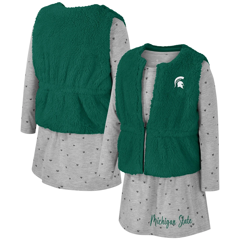 Girls Toddler Colosseum Green Michigan State Spartans Meowing Vest & Dress Set