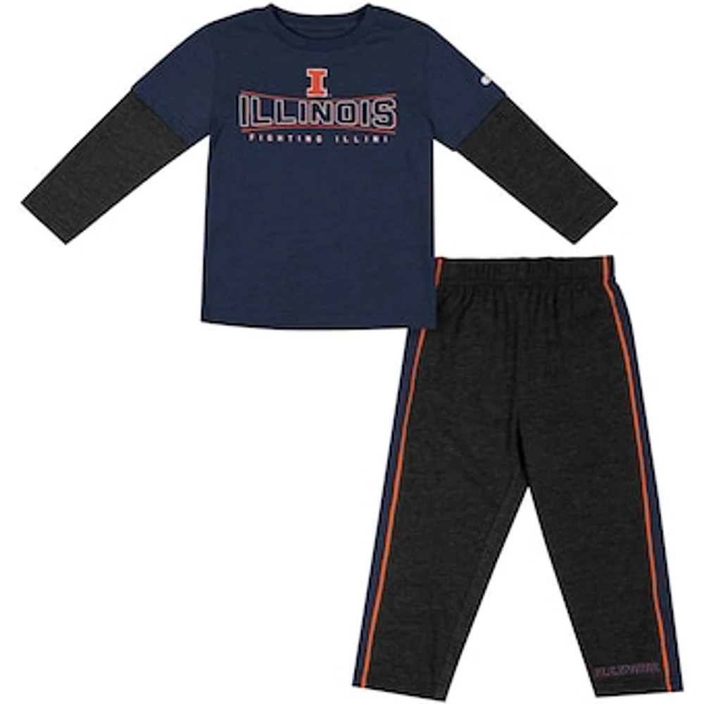 Toddler Colosseum Navy/Black Illinois Fighting Illini Long Sleeve T-Shirt & Pants Set