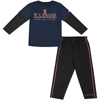 Toddler Colosseum Navy/Black Illinois Fighting Illini Long Sleeve T-Shirt & Pants Set