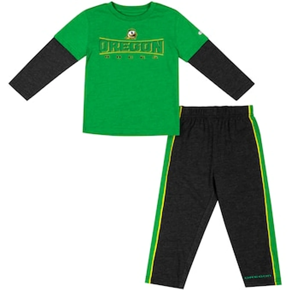 Toddler Colosseum Green/Black Oregon Ducks Long Sleeve T-Shirt & Pants Set