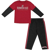 Toddler Colosseum Crimson/Black Washington State Cougars Long Sleeve T-Shirt & Pants Set