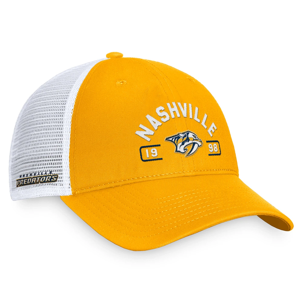 Men's Fanatics Gold/White Nashville Predators Free Kick Trucker Adjustable Hat