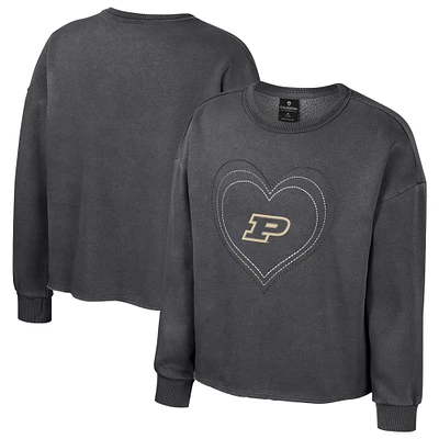 Girls Youth Colosseum Black Purdue Boilermakers Audrey Washed Fleece Pullover Crewneck Sweatshirt