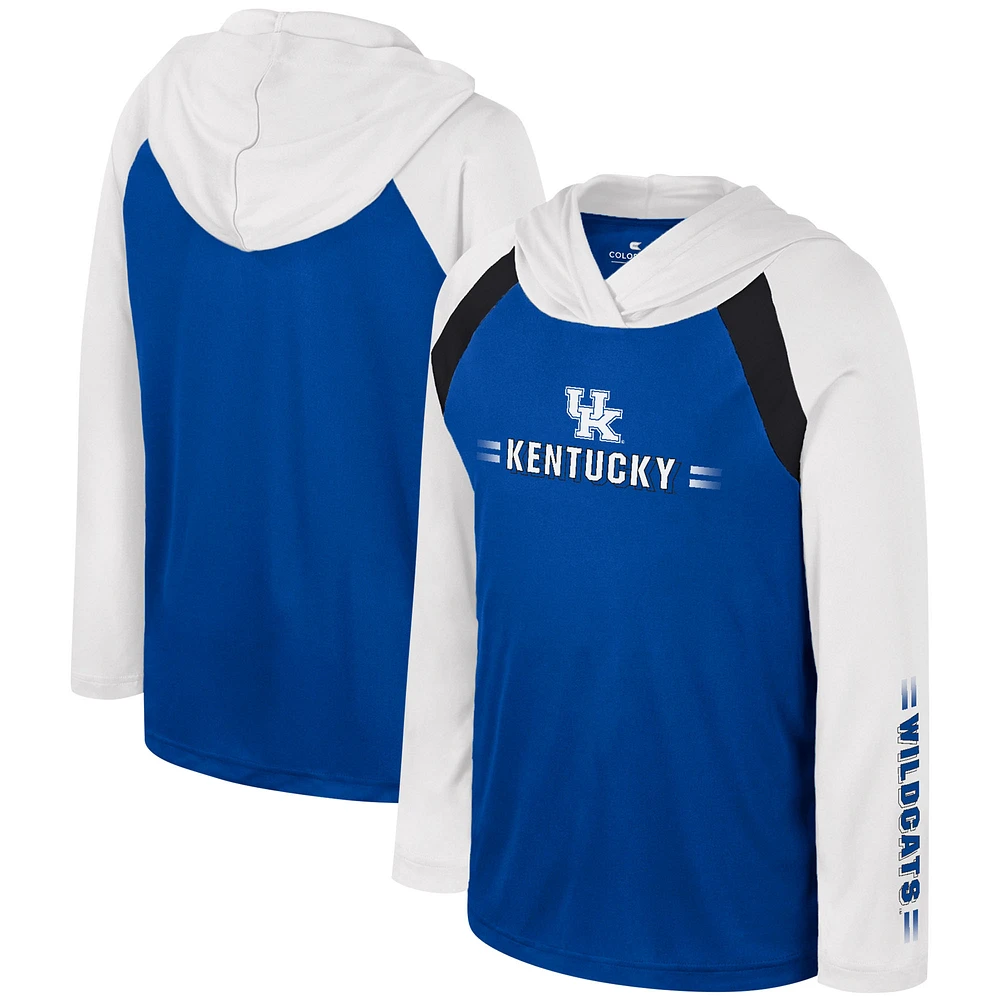 Youth Colosseum Royal Kentucky Wildcats Eddie Multi-Hit Raglan Long Sleeve Hoodie T-Shirt