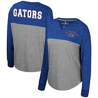 Women's Colosseum Heather Gray/Royal Florida Gators Jelly of the Month Oversized Tri-Blend Long Sleeve T-Shirt