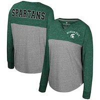 Women's Colosseum Heather Gray/Green Michigan State Spartans Jelly of the Month Oversized Tri-Blend Long Sleeve T-Shirt