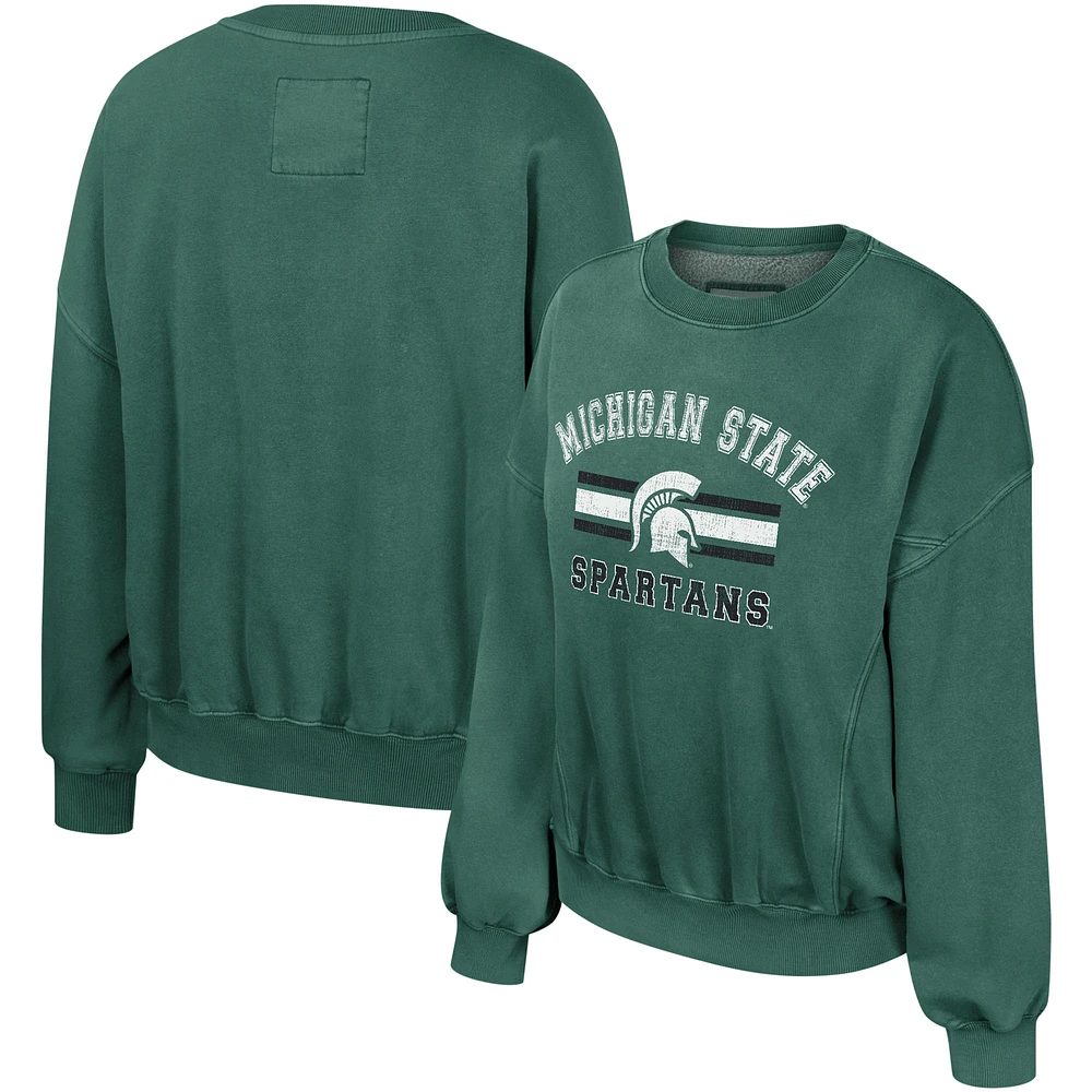 Women's Colosseum Green Michigan State Spartans Audrey Washed Pullover Sweatshirt