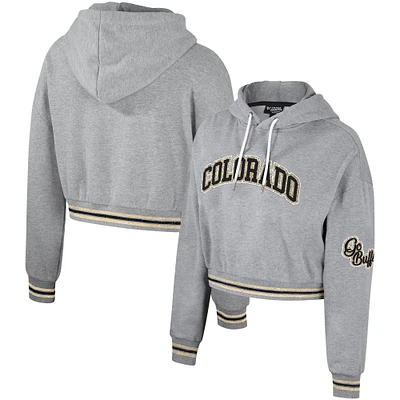 Women's The Wild Collective Heather Gray Colorado Buffaloes Cropped Shimmer Pullover Hoodie