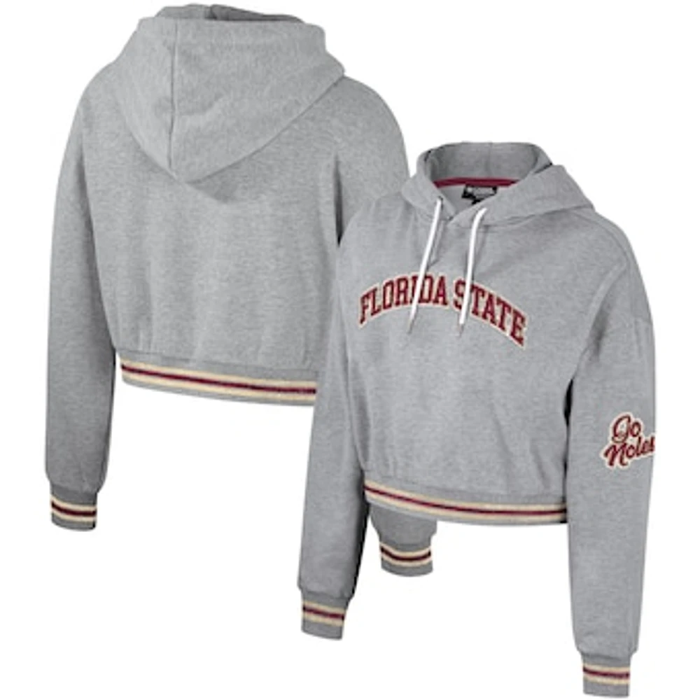 Women's The Wild Collective Heather Gray Florida State Seminoles Cropped Shimmer Pullover Hoodie