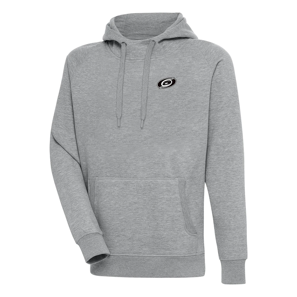 Men's Antigua Heather Gray Carolina Hurricanes Metallic Logo Victory Pullover Hoodie