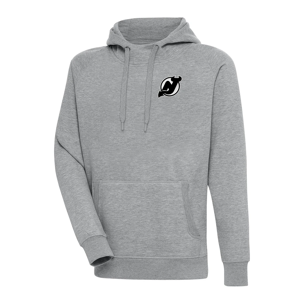 Men's Antigua Heather Gray New Jersey Devils Metallic Logo Victory Pullover Hoodie