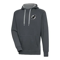 Men's Antigua  Charcoal New Jersey Devils Metallic Logo Victory Pullover Hoodie