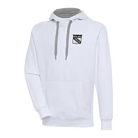 Men's Antigua  White New York Rangers Metallic Logo Victory Pullover Hoodie