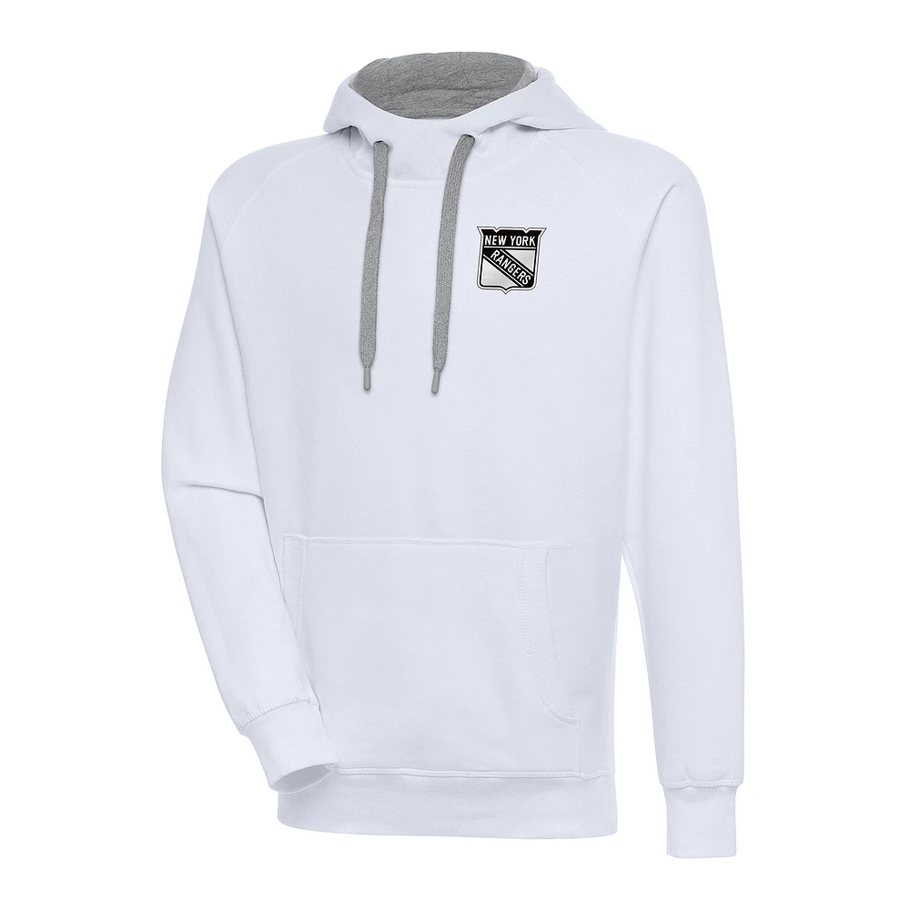 Men's Antigua White New York Rangers Metallic Logo Victory Pullover Hoodie