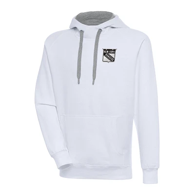 Men's Antigua  White New York Rangers Metallic Logo Victory Pullover Hoodie