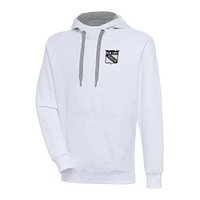 Men's Antigua  White New York Rangers Metallic Logo Victory Pullover Hoodie