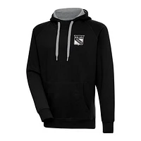 Men's Antigua  Black New York Rangers Metallic Logo Victory Pullover Hoodie