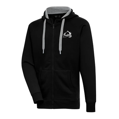 Men's Antigua  Black Colorado Avalanche Metallic Logo Victory Full-Zip Hoodie