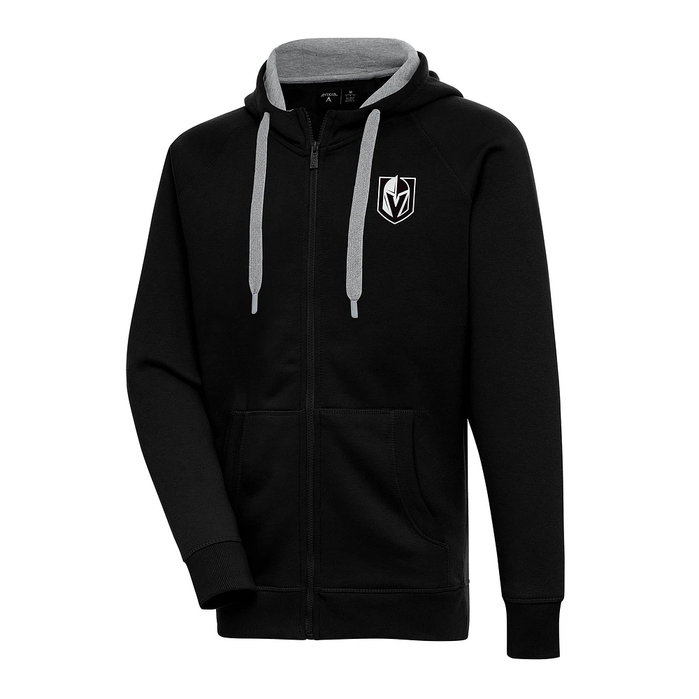 Men's Antigua Black Vegas Golden Knights Metallic Logo Victory Full-Zip Hoodie