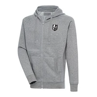 Men's Antigua  Heather Gray Vegas Golden Knights Metallic Logo Victory Full-Zip Hoodie
